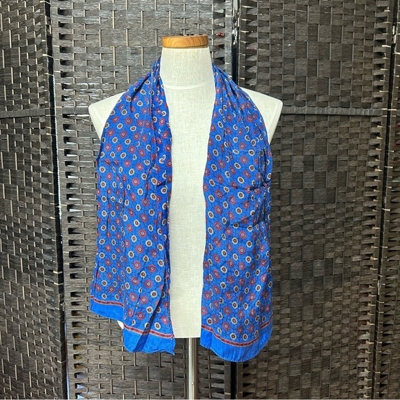 Echo Silk Scarf lightweight blue with circle pattern design red gold - Picture 2 of 4